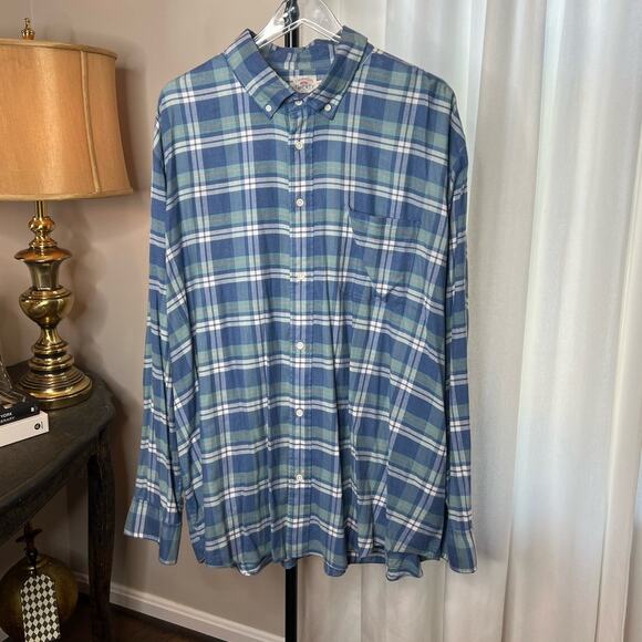Faherty Brand Men's Plaid Button‎ Down Shirt Long Sleeve 2XL Blue Green - Picture 1 of 6